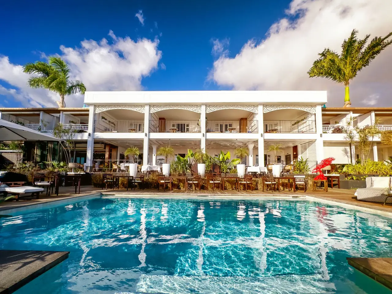 The pool facing the Blue Margouillat hotel in Saint-Leu, Réunion Island