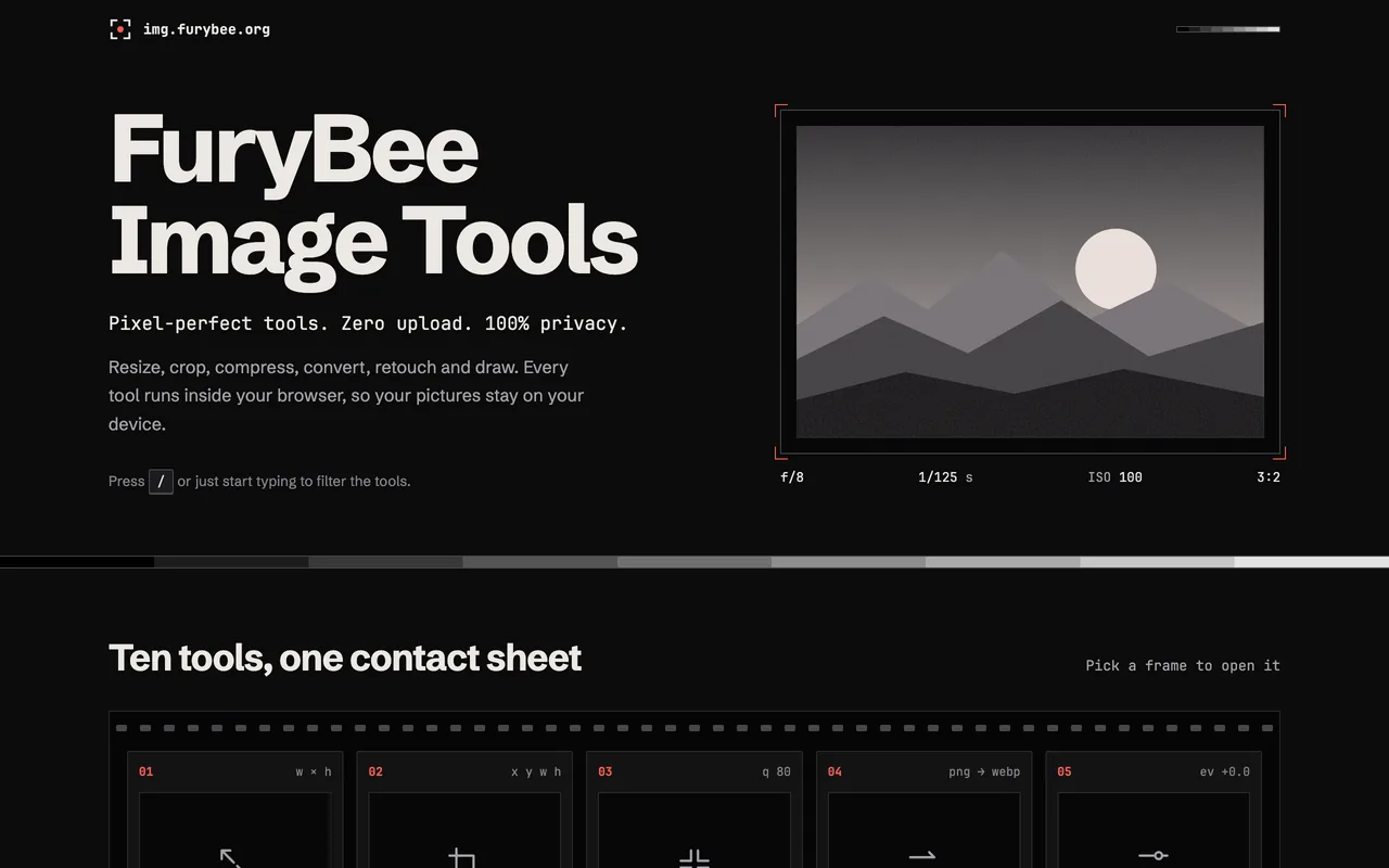 FuryBee Image Tools: image conversion and editing in the browser