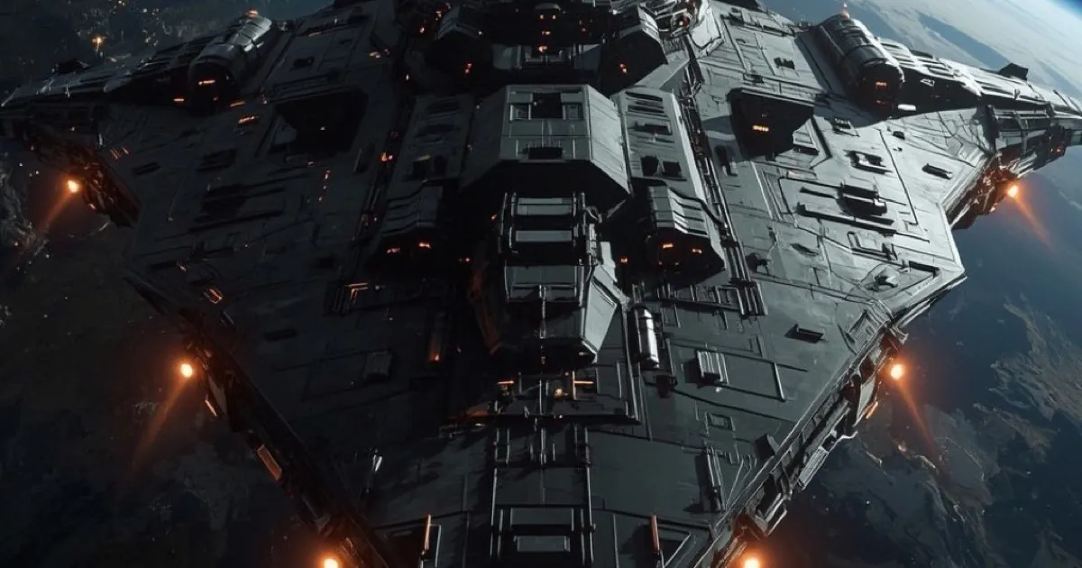 Galactic Reigns artwork: a warship orbiting a planet